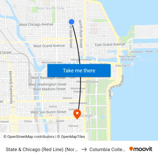 State & Chicago (Red Line) (North) to Columbia College map