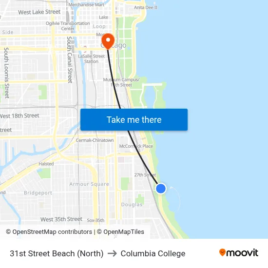 31st Street Beach (North) to Columbia College map