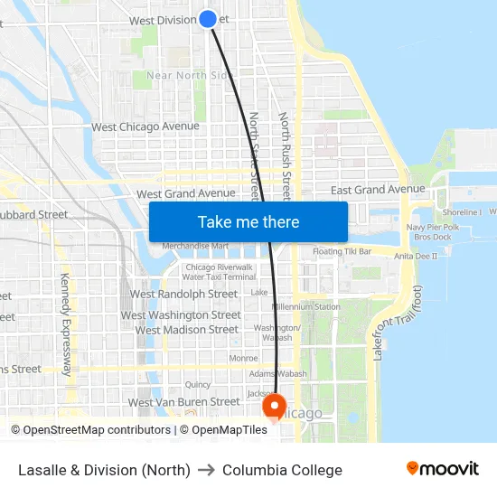Lasalle & Division (North) to Columbia College map