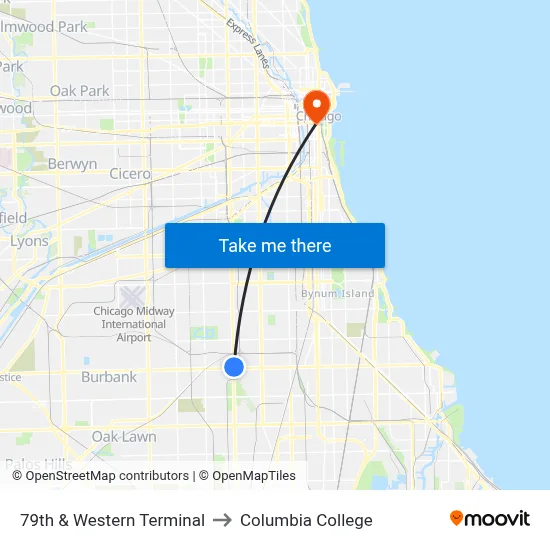 79th & Western Terminal to Columbia College map