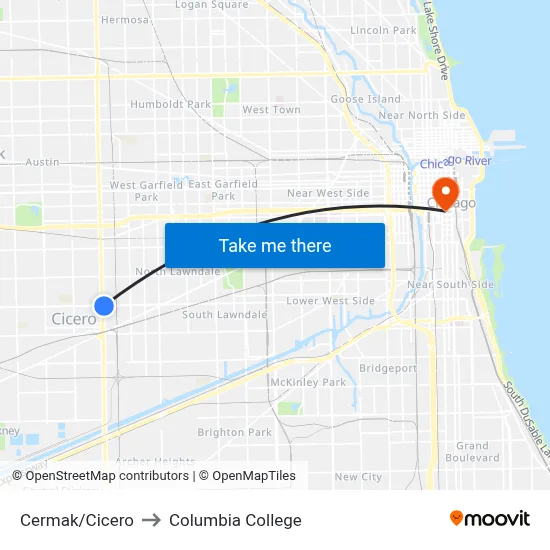 Cermak/Cicero to Columbia College map