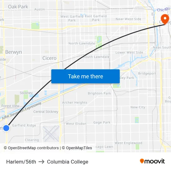 Harlem/56th to Columbia College map