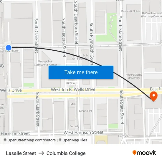Lasalle Street to Columbia College map