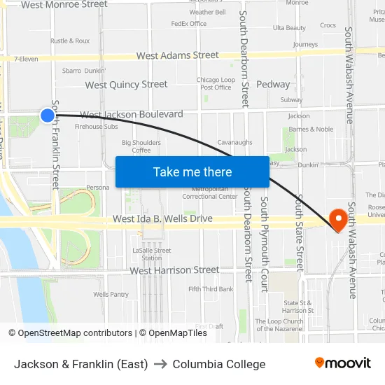 Jackson & Franklin (East) to Columbia College map