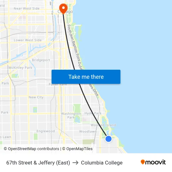 67th Street & Jeffery (East) to Columbia College map