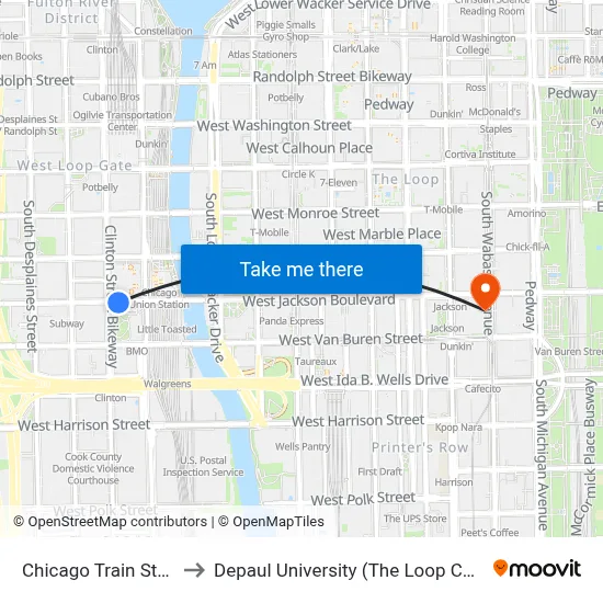 Chicago Train Station to Depaul University (The Loop Campus) map