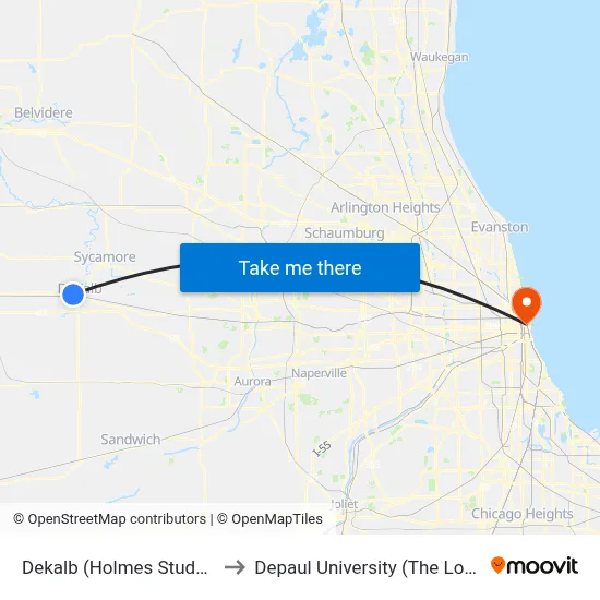 Dekalb (Holmes Student Center) to Depaul University (The Loop Campus) map