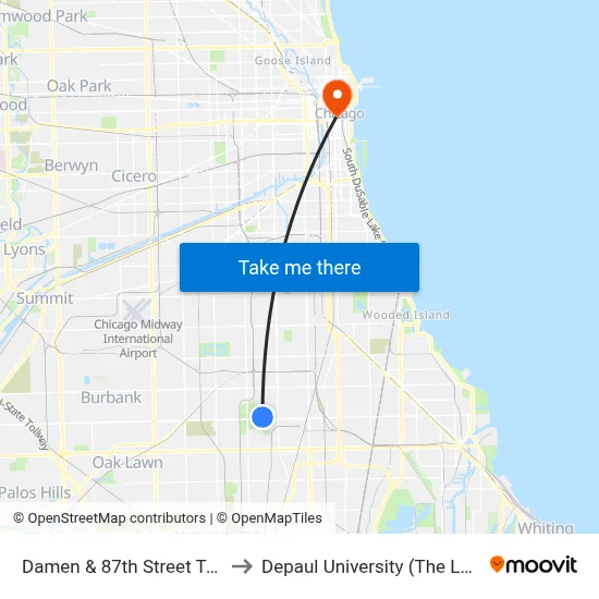 Damen & 87th Street Terminal (Se) to Depaul University (The Loop Campus) map