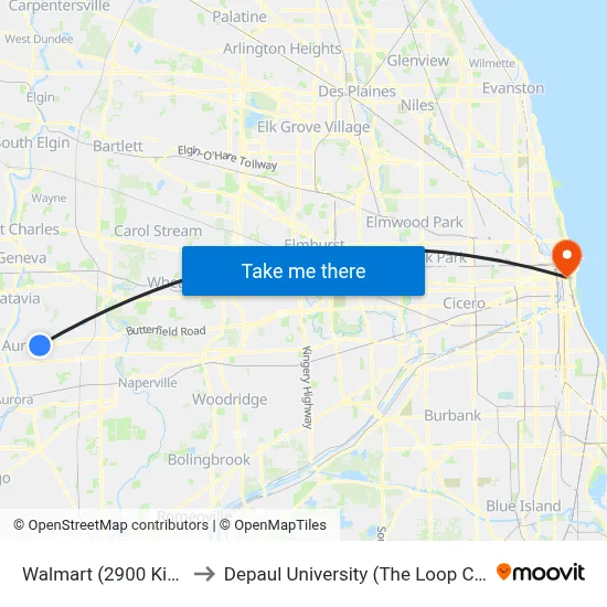 Walmart (2900 Kirk Rd) to Depaul University (The Loop Campus) map