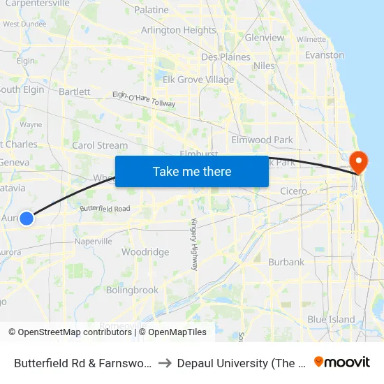Butterfield Rd & Farnsworth Ave/Kirk Rd to Depaul University (The Loop Campus) map