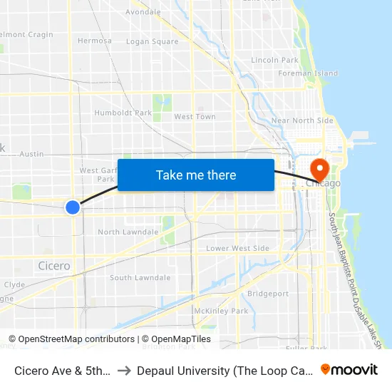 Cicero Ave & 5th Ave to Depaul University (The Loop Campus) map