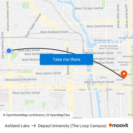 Ashland-Lake to Depaul University (The Loop Campus) map