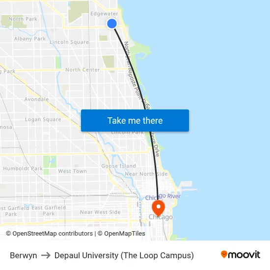 Berwyn to Depaul University (The Loop Campus) map