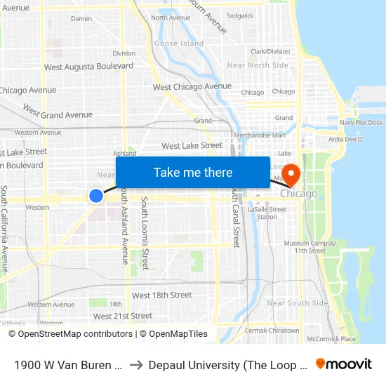 1900 W Van Buren (West) to Depaul University (The Loop Campus) map