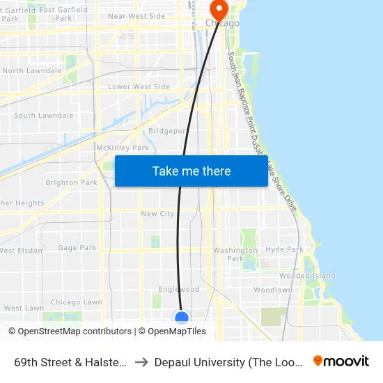 69th Street & Halsted (West) to Depaul University (The Loop Campus) map