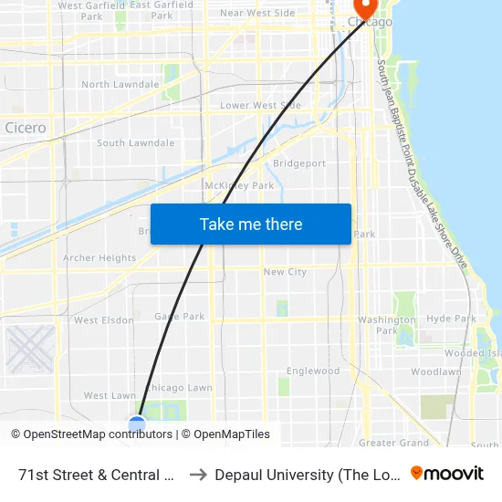 71st Street & Central Park (West) to Depaul University (The Loop Campus) map
