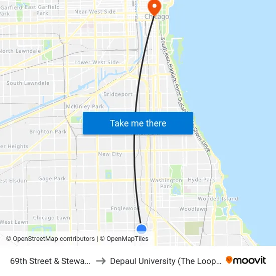 69th Street & Stewart (East) to Depaul University (The Loop Campus) map