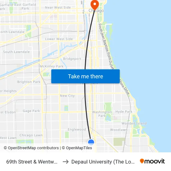 69th Street & Wentworth (East) to Depaul University (The Loop Campus) map