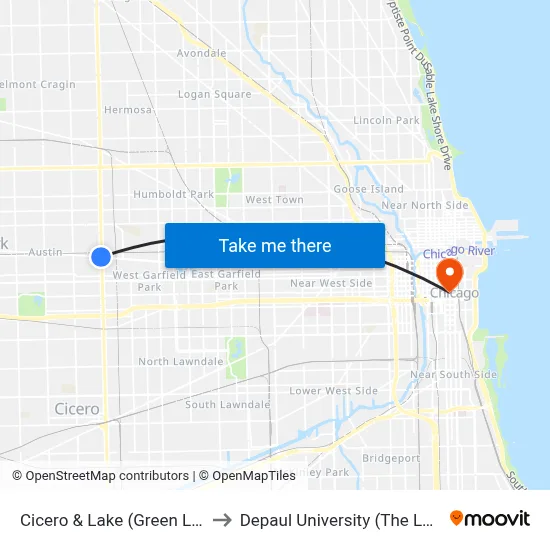 Cicero & Lake (Green Line) (South) to Depaul University (The Loop Campus) map