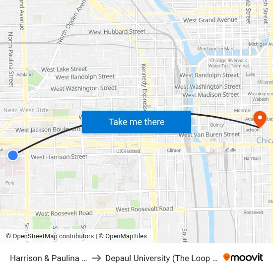 Harrison & Paulina (West) to Depaul University (The Loop Campus) map
