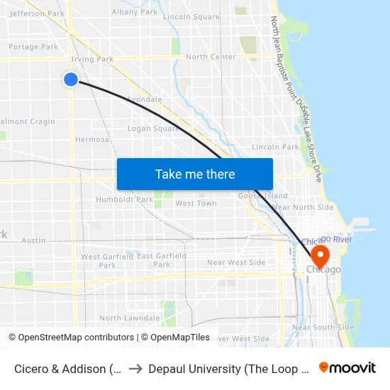 Cicero & Addison (North) to Depaul University (The Loop Campus) map