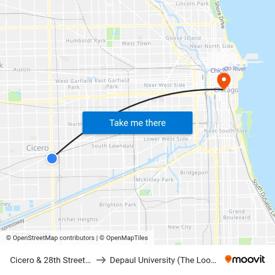 Cicero & 28th Street (South) to Depaul University (The Loop Campus) map