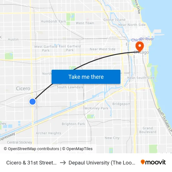 Cicero & 31st Street (South) to Depaul University (The Loop Campus) map