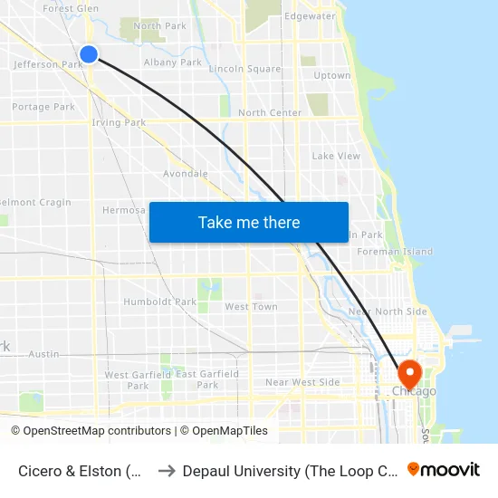 Cicero & Elston (North) to Depaul University (The Loop Campus) map