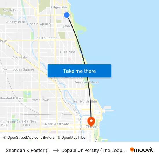 Sheridan & Foster (South) to Depaul University (The Loop Campus) map