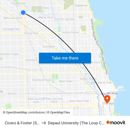 Cicero & Foster (South) to Depaul University (The Loop Campus) map