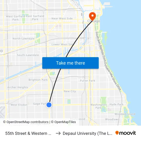 55th Street & Western Avenue (East) to Depaul University (The Loop Campus) map