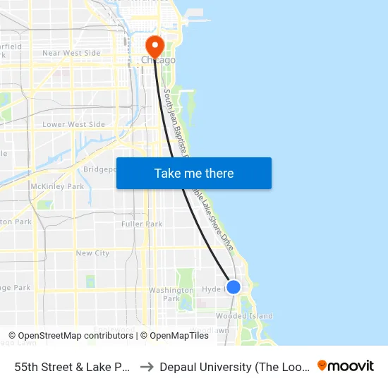 55th Street & Lake Park (East) to Depaul University (The Loop Campus) map