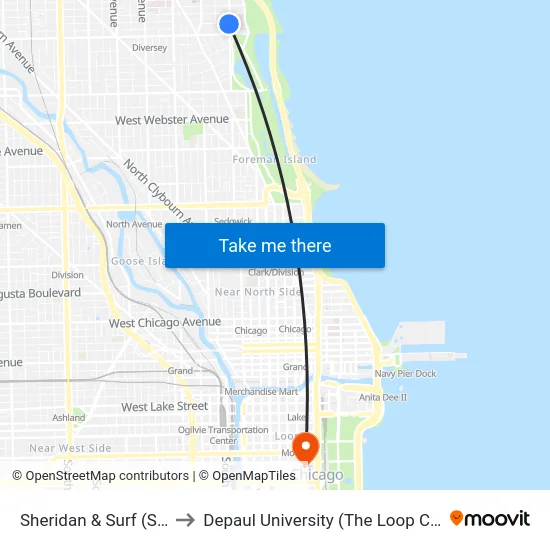 Sheridan & Surf (South) to Depaul University (The Loop Campus) map