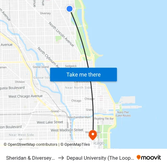 Sheridan & Diversey (South) to Depaul University (The Loop Campus) map