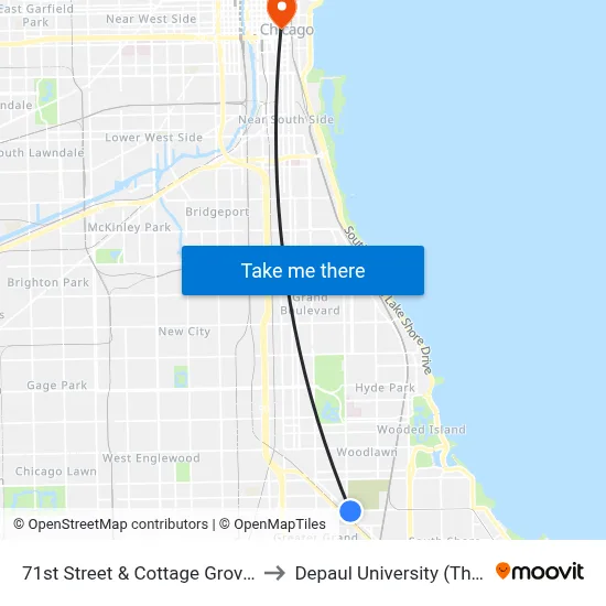 71st Street & Cottage Grove/S. Chicago (East) to Depaul University (The Loop Campus) map