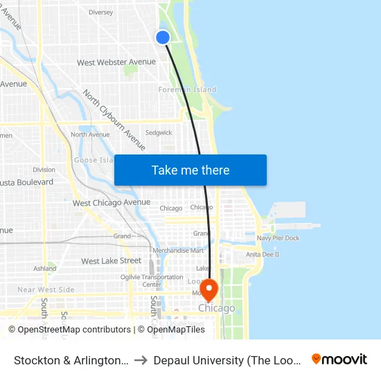 Stockton & Arlington (South) to Depaul University (The Loop Campus) map