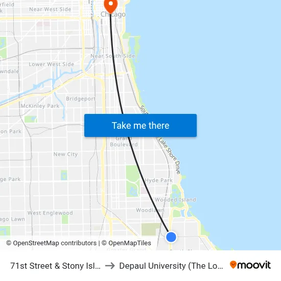 71st Street & Stony Island (East) to Depaul University (The Loop Campus) map