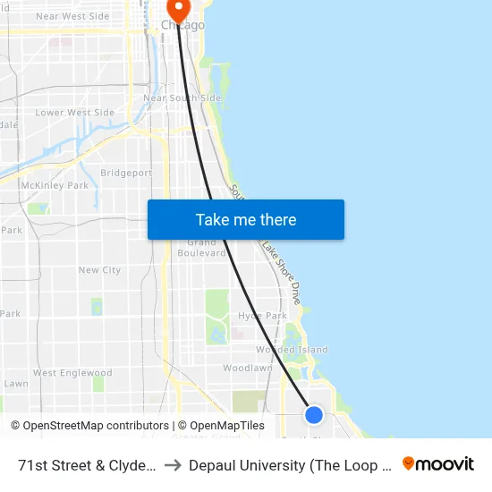 71st Street & Clyde (East) to Depaul University (The Loop Campus) map