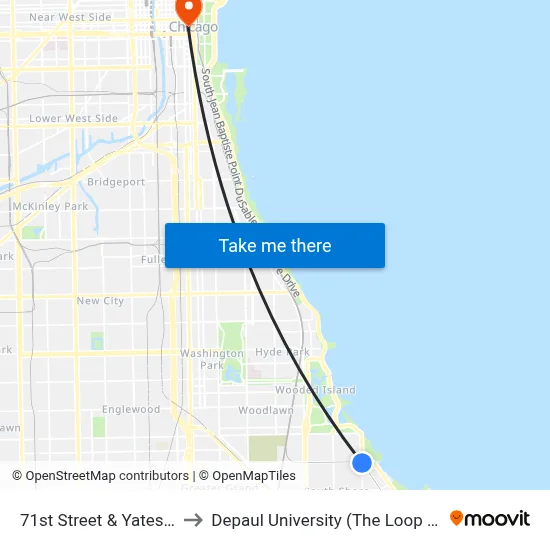 71st Street & Yates (East) to Depaul University (The Loop Campus) map