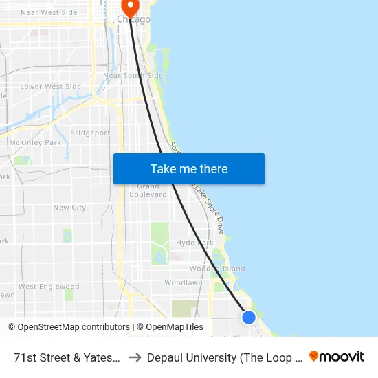 71st Street & Yates (West) to Depaul University (The Loop Campus) map