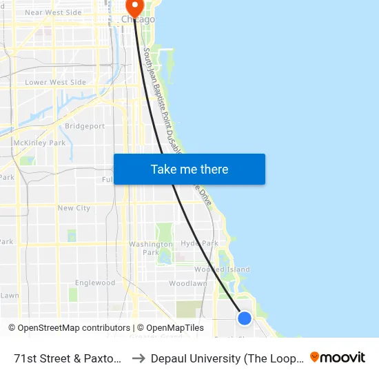 71st Street & Paxton (West) to Depaul University (The Loop Campus) map