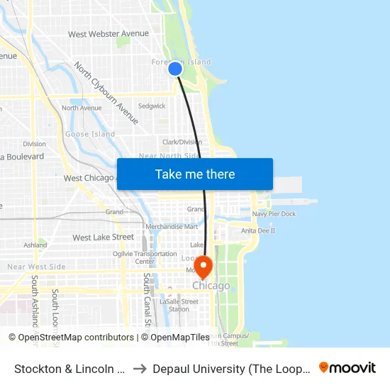 Stockton & Lincoln (South) to Depaul University (The Loop Campus) map