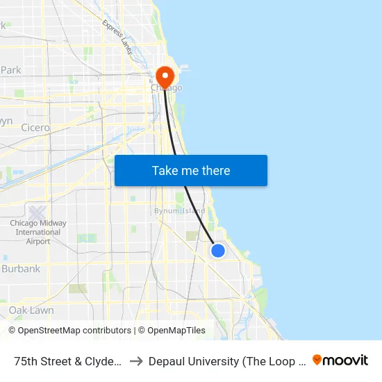 75th Street & Clyde (West) to Depaul University (The Loop Campus) map