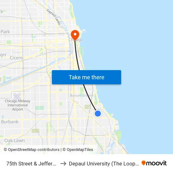 75th Street & Jeffery (West) to Depaul University (The Loop Campus) map