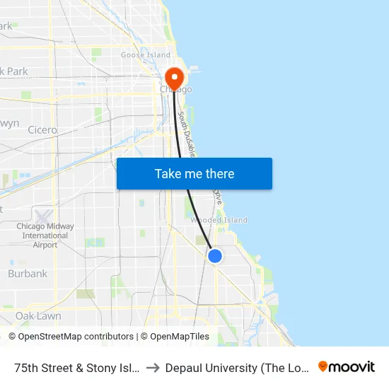 75th Street & Stony Island (East) to Depaul University (The Loop Campus) map