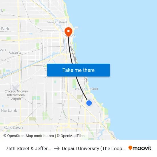 75th Street & Jeffery (East) to Depaul University (The Loop Campus) map