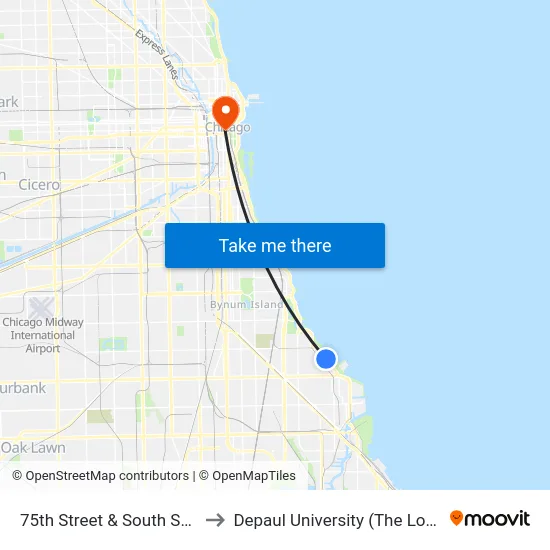 75th Street & South Shore (East) to Depaul University (The Loop Campus) map