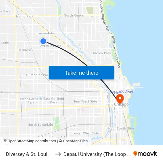Diversey & St. Louis (East) to Depaul University (The Loop Campus) map