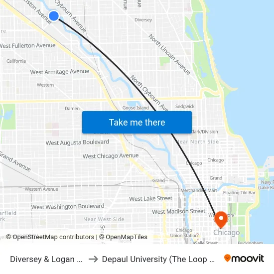 Diversey & Logan (East) to Depaul University (The Loop Campus) map
