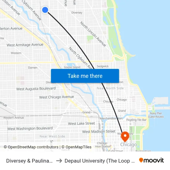 Diversey & Paulina (East) to Depaul University (The Loop Campus) map